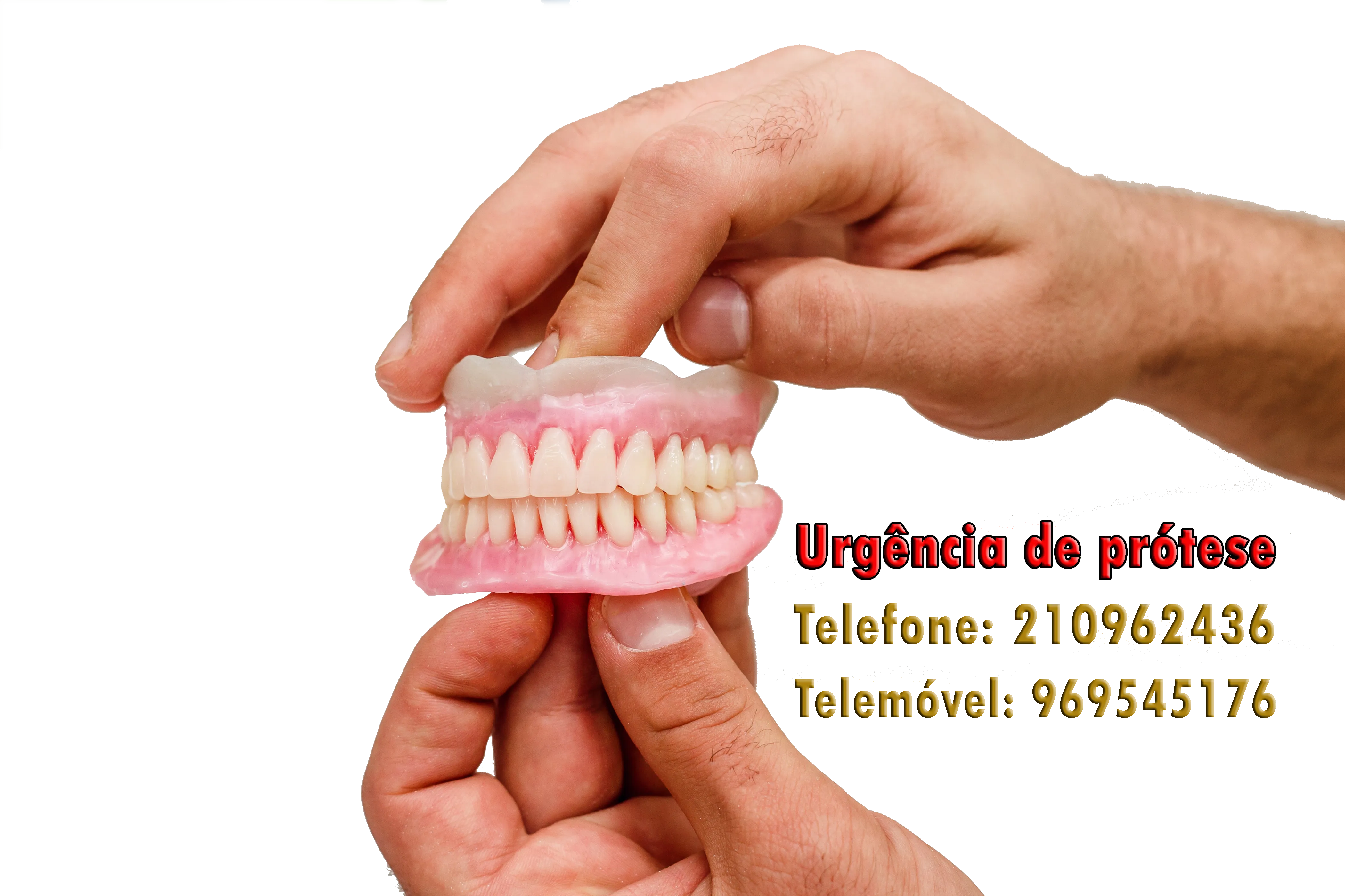 Reparação de prótese dentária — Urgência de prótese, Telefone 210 962 436, Telemóvel 969 545 176